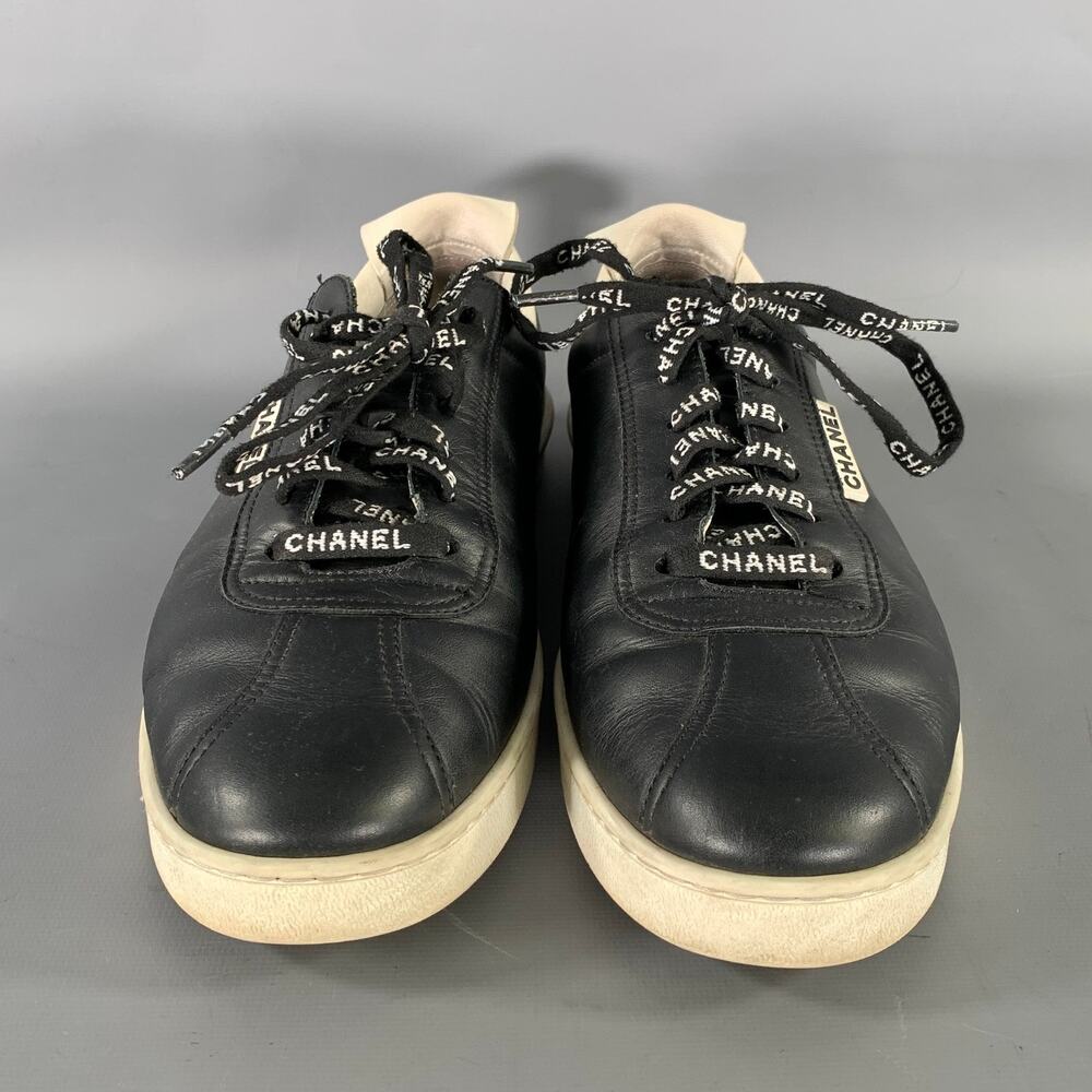 CHANEL Size 9 Black White Solid Leather Vulcanized sole Sneakers - Picture 4 of 9